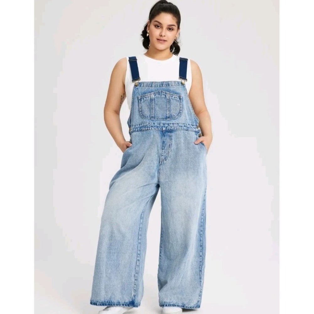 Cider Light Blue Denim Overalls Womens Size XL